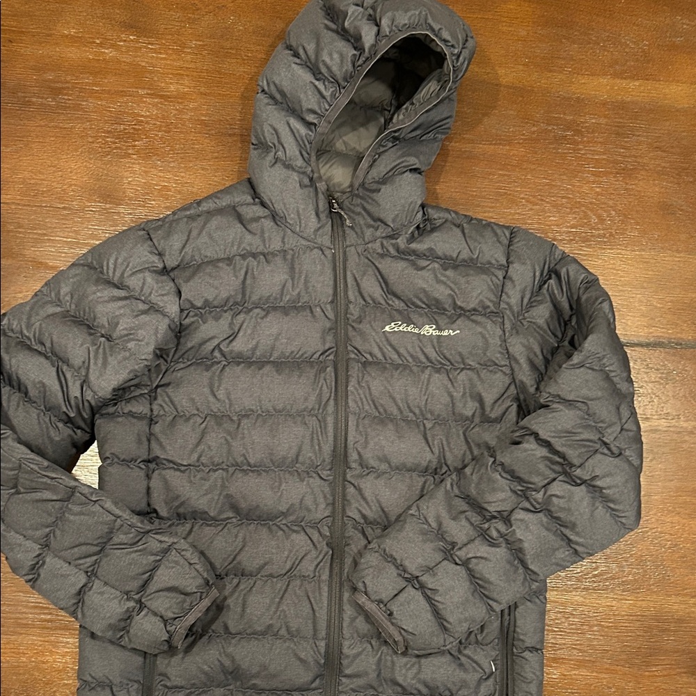 Eddie Bauer Men's Dark Gray Hooded Puffer Jacket